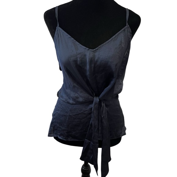 y2k navy blue satin v neck tie tank top vintage retro coquette cottagecore - Picture 1 of 7